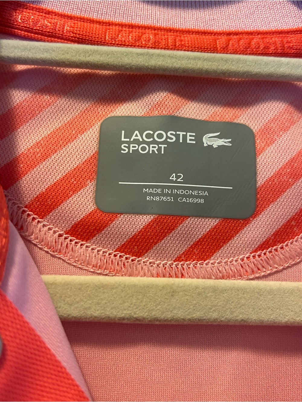 Lacoste Pink and Coral Striped Sleeveless Polo Tank - Picture 6 of 8